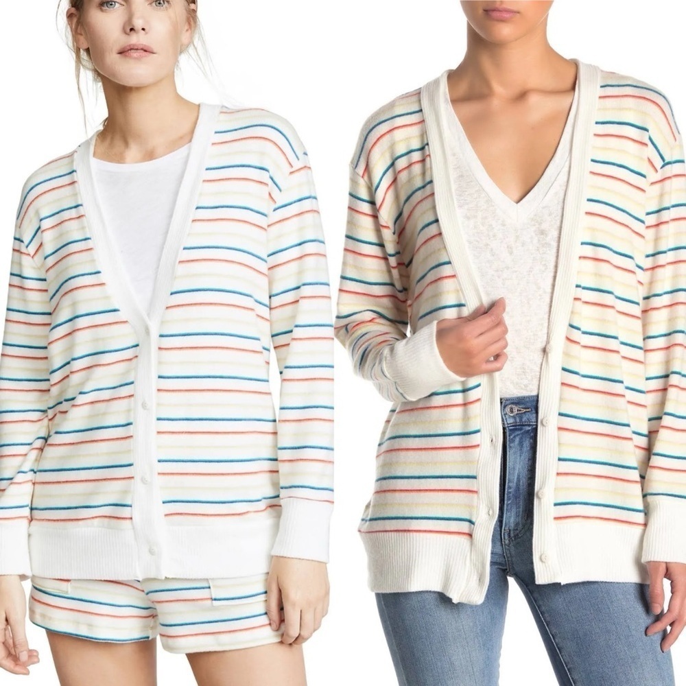 LNA Revolve Striped Brushed Don Rainbow Button Front Cardigan SZ M NEW WITH TAG